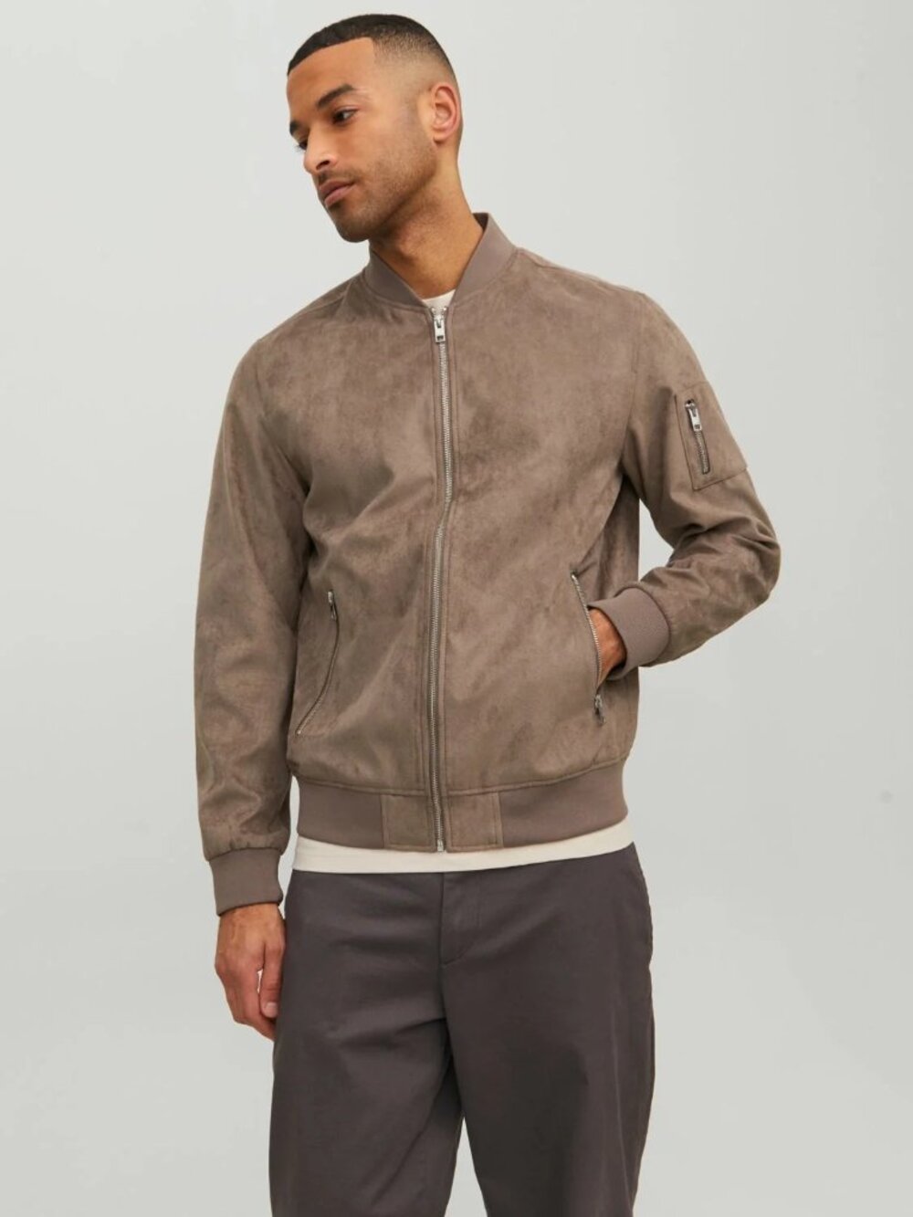 Jack & Jones Light Brown Faux Suede Bomber Jacket/9282